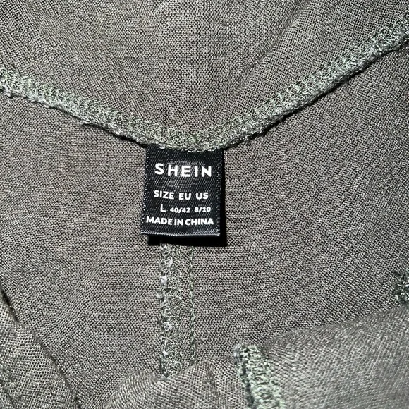 ⭐️SHEIN Army Green Linen Blend Wide Leg Pleated Pants Size L - Picture 10 of 10